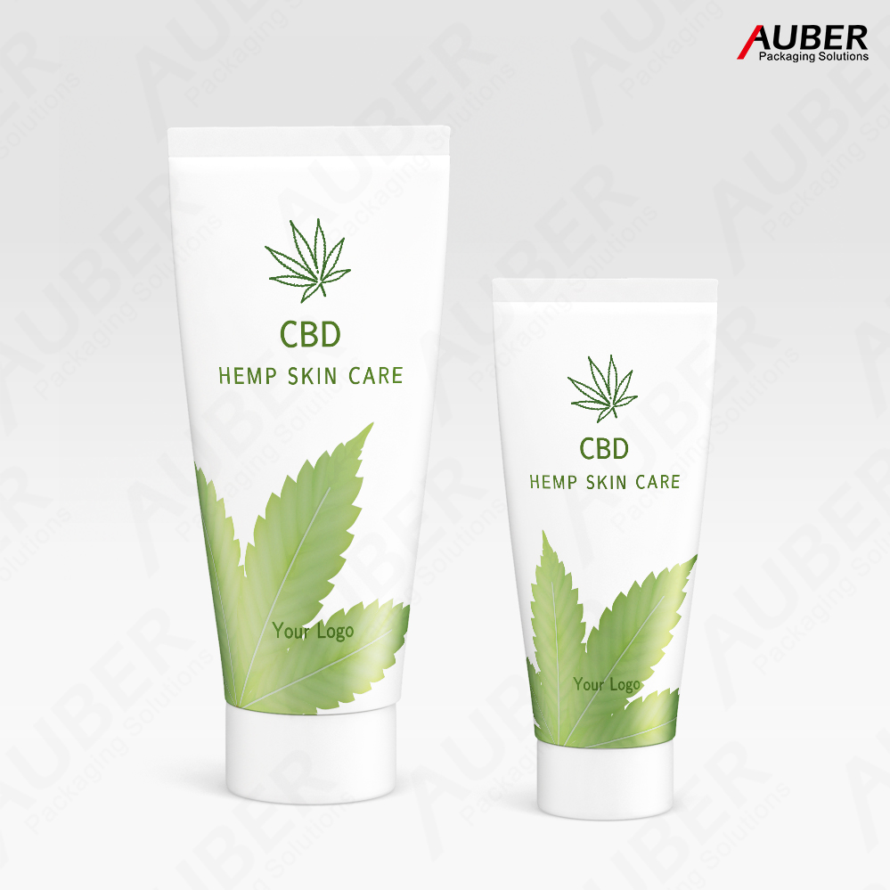 Green leaves hemp skincare PE tube with screw on cap