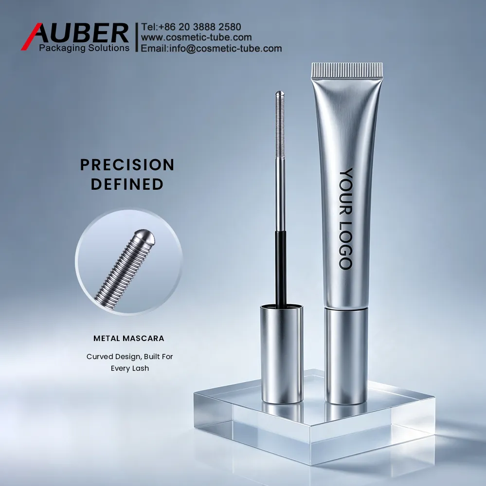 metal mascara tube with precision curved applicator